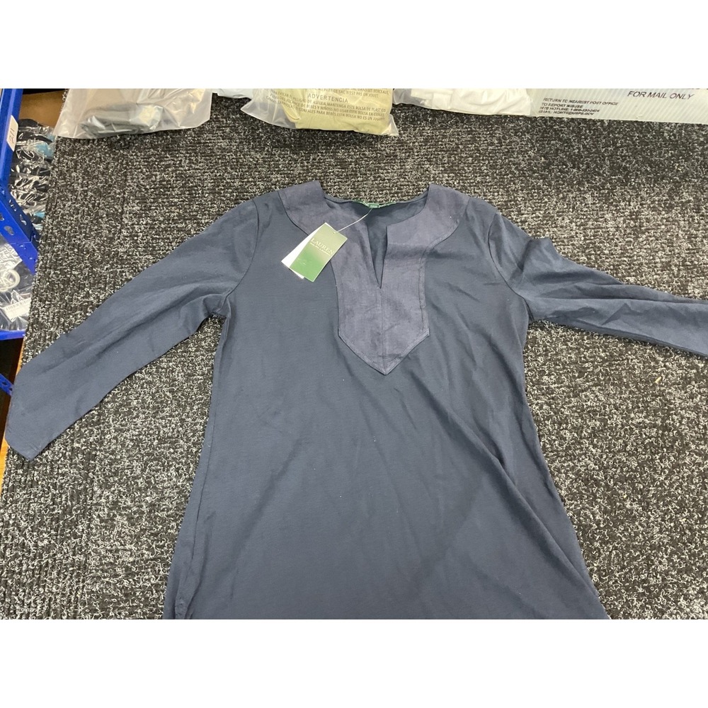 Lauren Ralph Lauren Women's Navy Split Neck Long Sleeve Top Size Small NWT